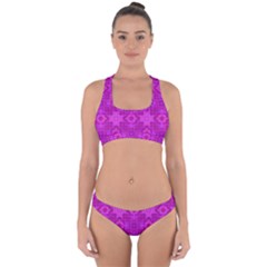 Magenta Mosaic Pattern Triangle Cross Back Hipster Bikini Set by Pakrebo