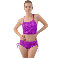 Magenta Mosaic Pattern Triangle Mini Tank Bikini Set by Pakrebo