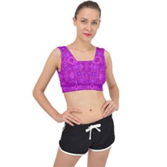 Magenta Mosaic Pattern Triangle V-back Sports Bra by Pakrebo