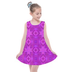 Magenta Mosaic Pattern Triangle Kids  Summer Dress by Pakrebo