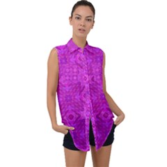 Magenta Mosaic Pattern Triangle Sleeveless Chiffon Button Shirt