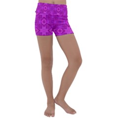 Magenta Mosaic Pattern Triangle Kids  Lightweight Velour Yoga Shorts