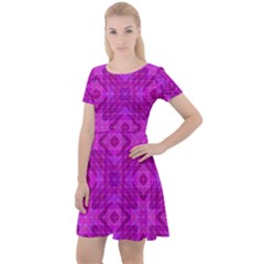 Magenta Mosaic Pattern Triangle Cap Sleeve Velour Dress 