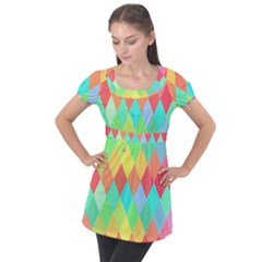 Low Poly Triangles Puff Sleeve Tunic Top