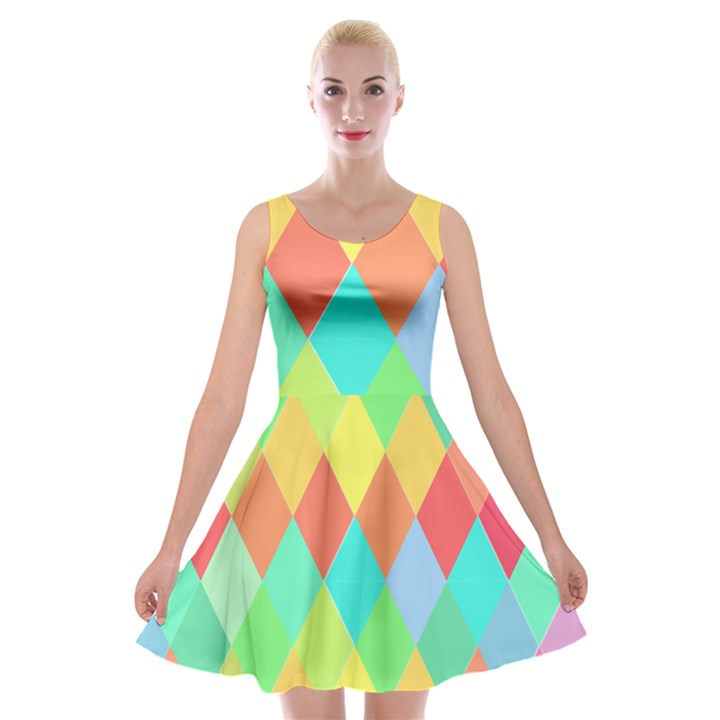 Low Poly Triangles Velvet Skater Dress