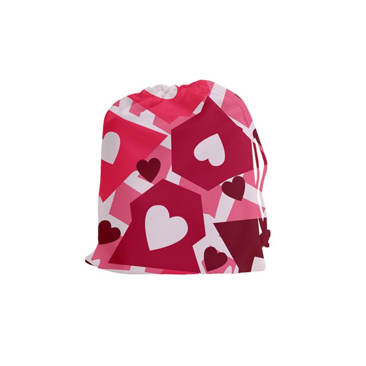 Pink Hearts Pattern Love Shape Drawstring Pouch (Medium)