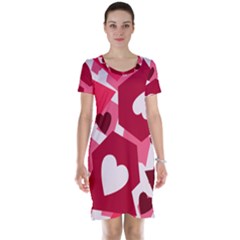 Pink Hearts Pattern Love Shape Short Sleeve Nightdress by Pakrebo