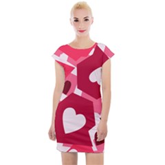 Pink Hearts Pattern Love Shape Cap Sleeve Bodycon Dress by Pakrebo