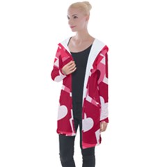 Pink Hearts Pattern Love Shape Longline Hooded Cardigan