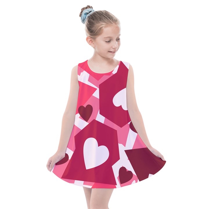 Pink Hearts Pattern Love Shape Kids  Summer Dress