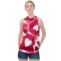 Pink Hearts Pattern Love Shape High Neck Satin Top