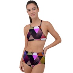 Abstract Geometric Triangles Shapes High Waist Tankini Set