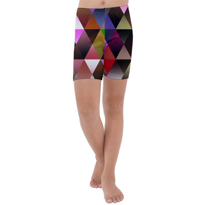 Abstract Geometric Triangles Shapes Kids  Lightweight Velour Capri Yoga Leggings