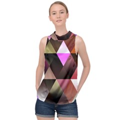 Abstract Geometric Triangles Shapes High Neck Satin Top