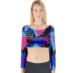 Memphis Pattern Geometric Abstract Long Sleeve Crop Top by Pakrebo