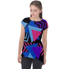 Memphis Pattern Geometric Abstract Cap Sleeve High Low Top