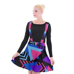 Memphis Pattern Geometric Abstract Suspender Skater Skirt by Pakrebo