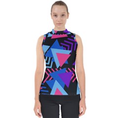 Memphis Pattern Geometric Abstract Mock Neck Shell Top by Pakrebo