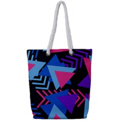 Memphis Pattern Geometric Abstract Full Print Rope Handle Tote (small) by Pakrebo