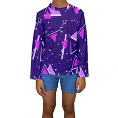 Purple Blue Geometric Pattern Kids  Long Sleeve Swimwear by Pakrebo