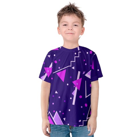 Purple Blue Geometric Pattern Kids  Cotton Tee by Pakrebo