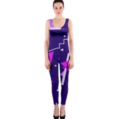 Purple Blue Geometric Pattern One Piece Catsuit by Pakrebo