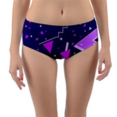 Purple Blue Geometric Pattern Reversible Mid-waist Bikini Bottoms by Pakrebo