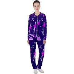 Purple Blue Geometric Pattern Casual Jacket And Pants Set by Pakrebo