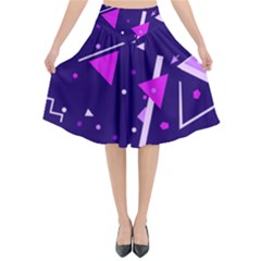 Purple Blue Geometric Pattern Flared Midi Skirt by Pakrebo