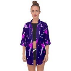 Purple Blue Geometric Pattern Open Front Chiffon Kimono by Pakrebo