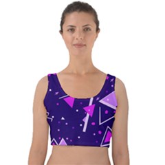 Purple Blue Geometric Pattern Velvet Crop Top by Pakrebo