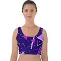 Purple Blue Geometric Pattern Velvet Crop Top View1