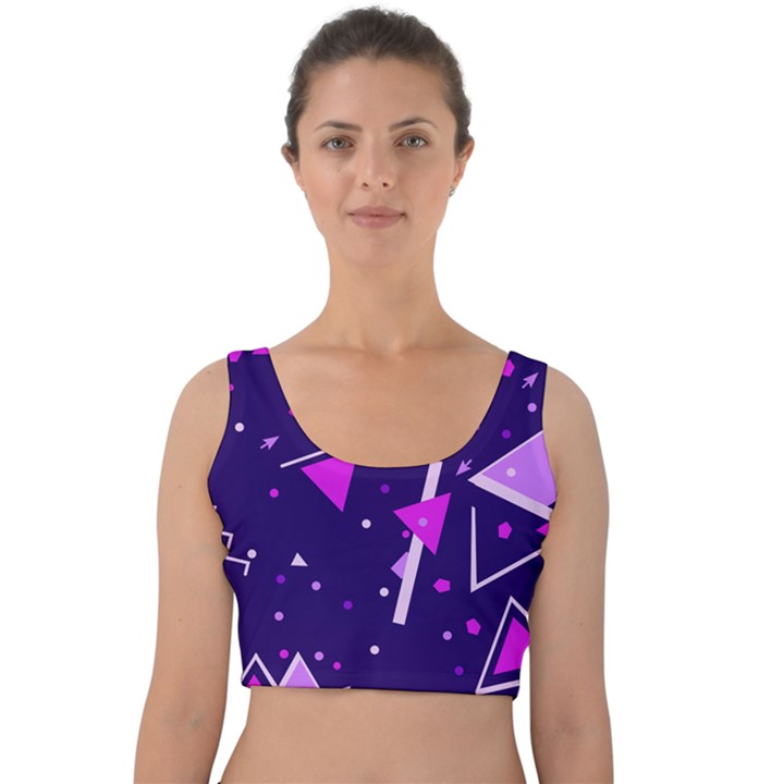 Purple Blue Geometric Pattern Velvet Crop Top