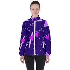 Purple Blue Geometric Pattern High Neck Windbreaker (women) by Pakrebo