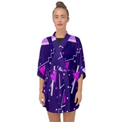 Purple Blue Geometric Pattern Half Sleeve Chiffon Kimono by Pakrebo