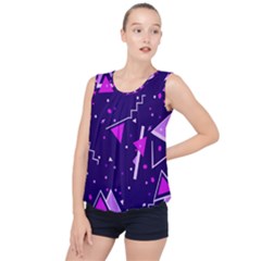 Purple Blue Geometric Pattern Bubble Hem Chiffon Tank Top