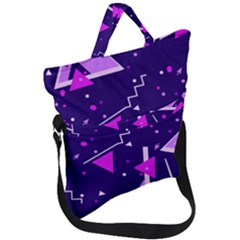 Purple Blue Geometric Pattern Fold Over Handle Tote Bag