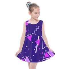 Purple Blue Geometric Pattern Kids  Summer Dress by Pakrebo