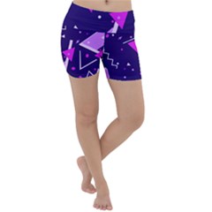 Purple Blue Geometric Pattern Lightweight Velour Yoga Shorts by Pakrebo