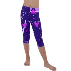 Purple Blue Geometric Pattern Kids  Lightweight Velour Capri Leggings 