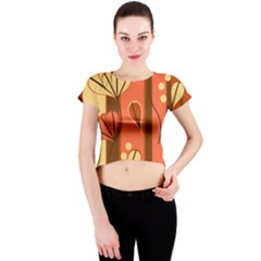 Amber Yellow Stripes Leaves Floral Crew Neck Crop Top by Pakrebo