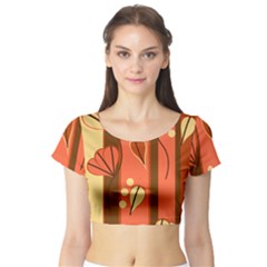 Amber Yellow Stripes Leaves Floral Short Sleeve Crop Top by Pakrebo