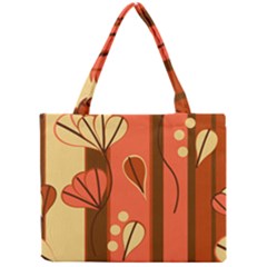 Amber Yellow Stripes Leaves Floral Mini Tote Bag by Pakrebo