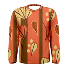 Amber Yellow Stripes Leaves Floral Men s Long Sleeve Tee by Pakrebo