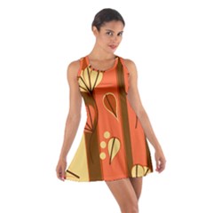 Amber Yellow Stripes Leaves Floral Cotton Racerback Dress by Pakrebo