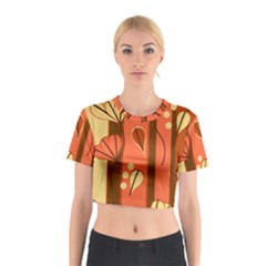 Amber Yellow Stripes Leaves Floral Cotton Crop Top by Pakrebo