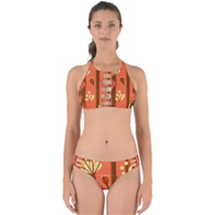 Amber Yellow Stripes Leaves Floral Perfectly Cut Out Bikini Set by Pakrebo