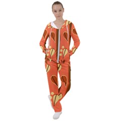 Amber Yellow Stripes Leaves Floral Women s Tracksuit