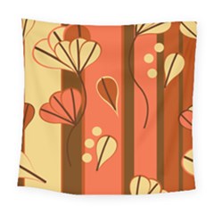 Amber Yellow Stripes Leaves Floral Square Tapestry (large)