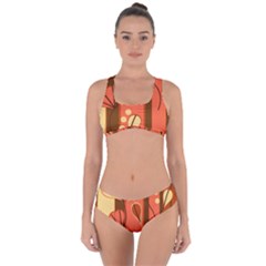 Amber Yellow Stripes Leaves Floral Criss Cross Bikini Set